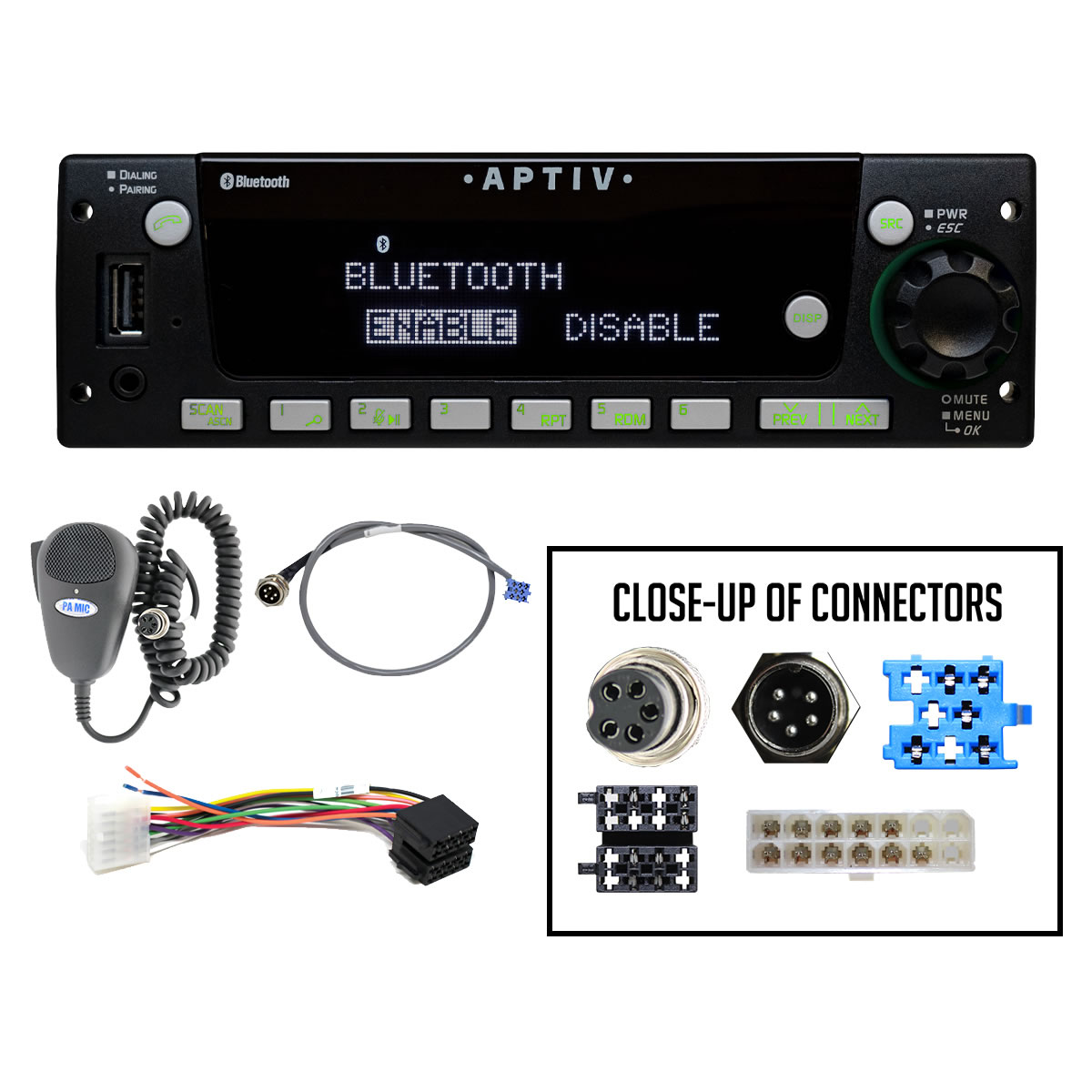 AM/FM/WB Bluetooth Stereo for Thomas Built Buses Includes PA MIC, Cable and Harness